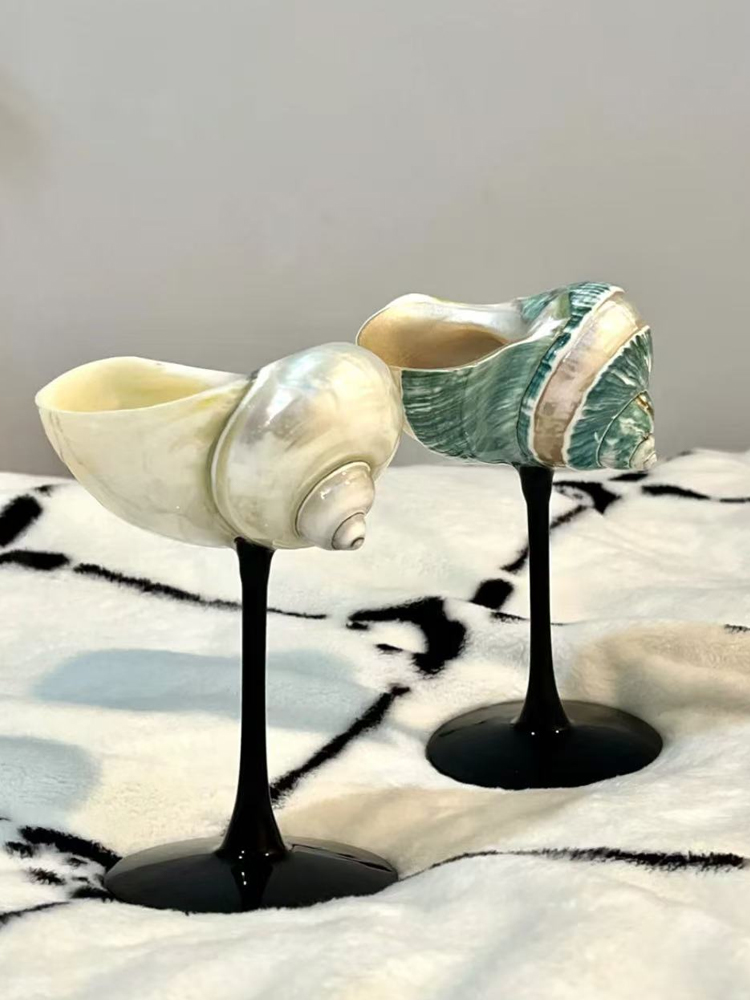 Wine Glass Set Crystal - クリエイティブレトロニッチワイングラス天然貝殻シャンパングラス金属ハンドル家の装飾品キッチンバーウェアセット