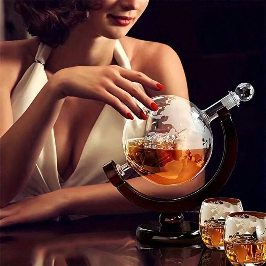 Wine Glass Set Crystal - 1個/3個セットの地球儀型デカンタ、ウイスキーグローブデカンタ、アルコールデカンタ、クリスタルウイスキーデカンタ、ガラスワインデカンタ