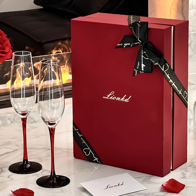 Wine Glass Set Crystal - HYS高級ギフトシャンパンカップクリスタルガラスガールフレンド向けライトラグジュアリーカップルワイングラスセットギフトボックス結婚祝い