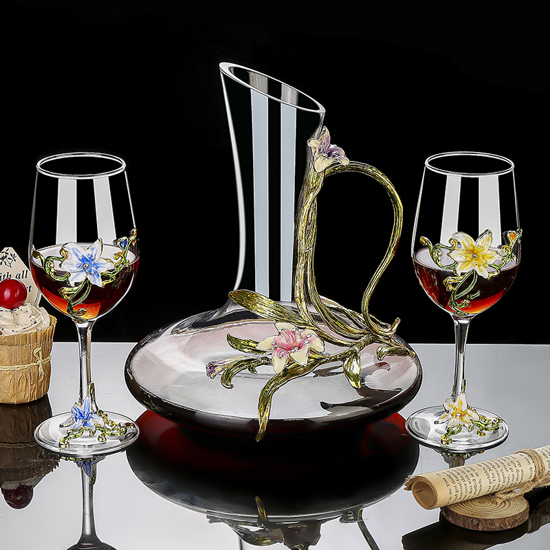 Wine Glass Set Crystal - エナメルクリスタルヴィンテージゴブレットセット、ロマンチックなディナーと特別な機会のための豪華なシャンパンワイングラス