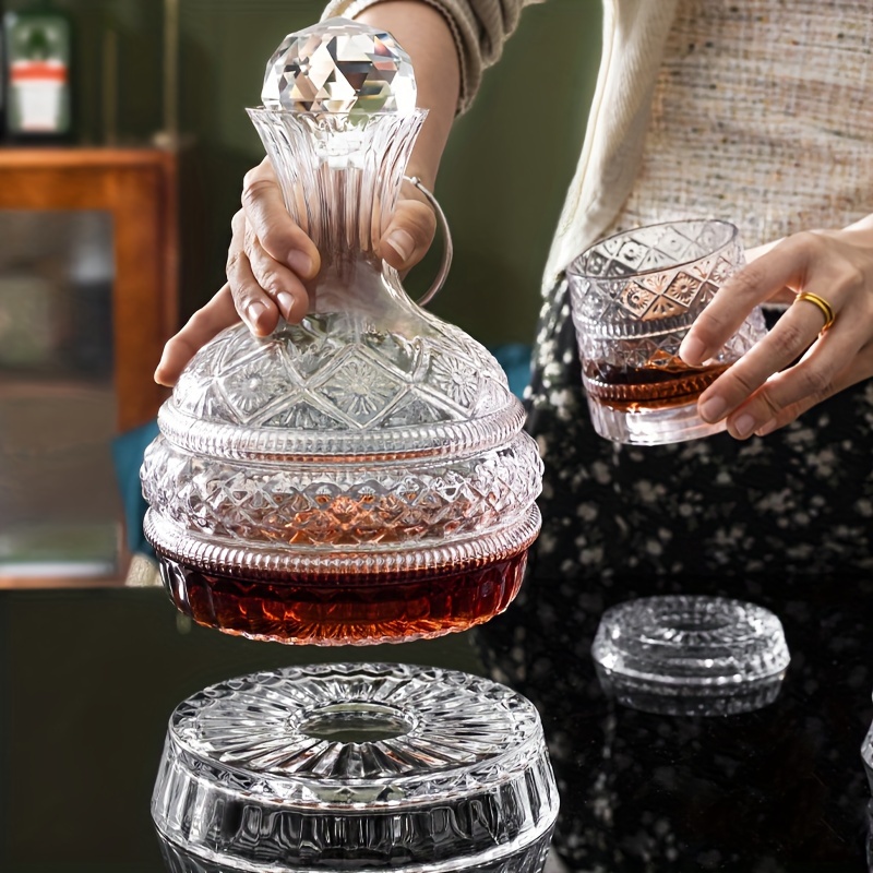 Wine Glass Set Crystal - クリスタルワインデカンタ エレガントな手作りガラスワインデカンタセット - 回転ワインエアレーター、回転ウイスキーカラフェ