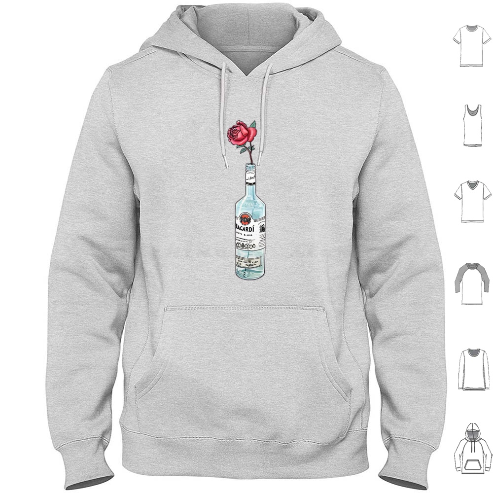 Wine Beer Rum - ラムバカルディフラワーアートワークパーカーコットン長袖ラムバカルディウォッカパーティードリンク酔っぱらいビールワイン飲酒ウイスキージン面白い