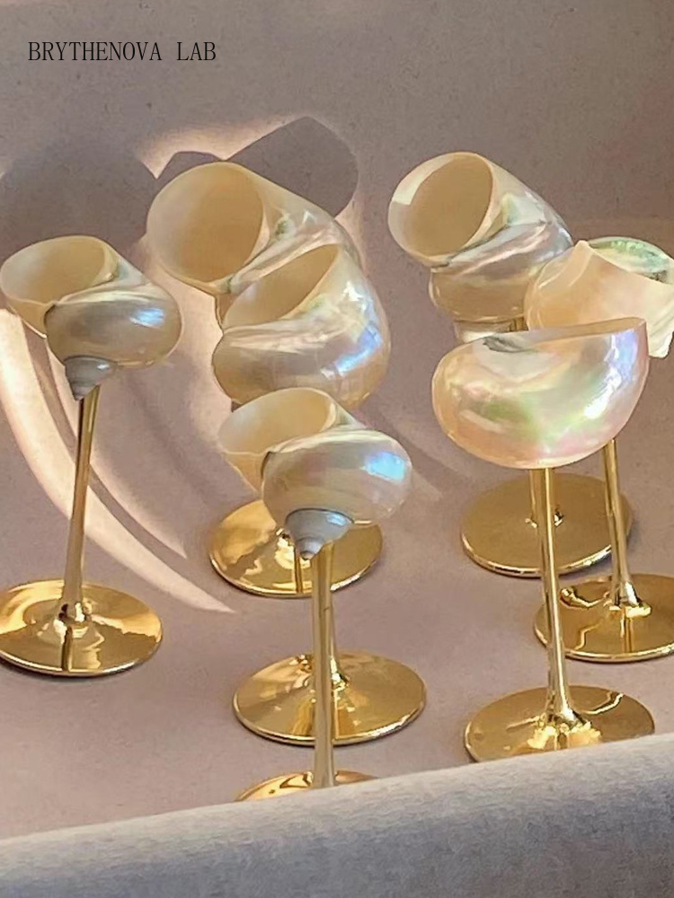 Wine Glass Set Crystal - アフンダー・ジアズ レトロカップル貝殻ワインカップ | 手作りの貝殻ギフトセット | 海岸のロマンチックな装飾