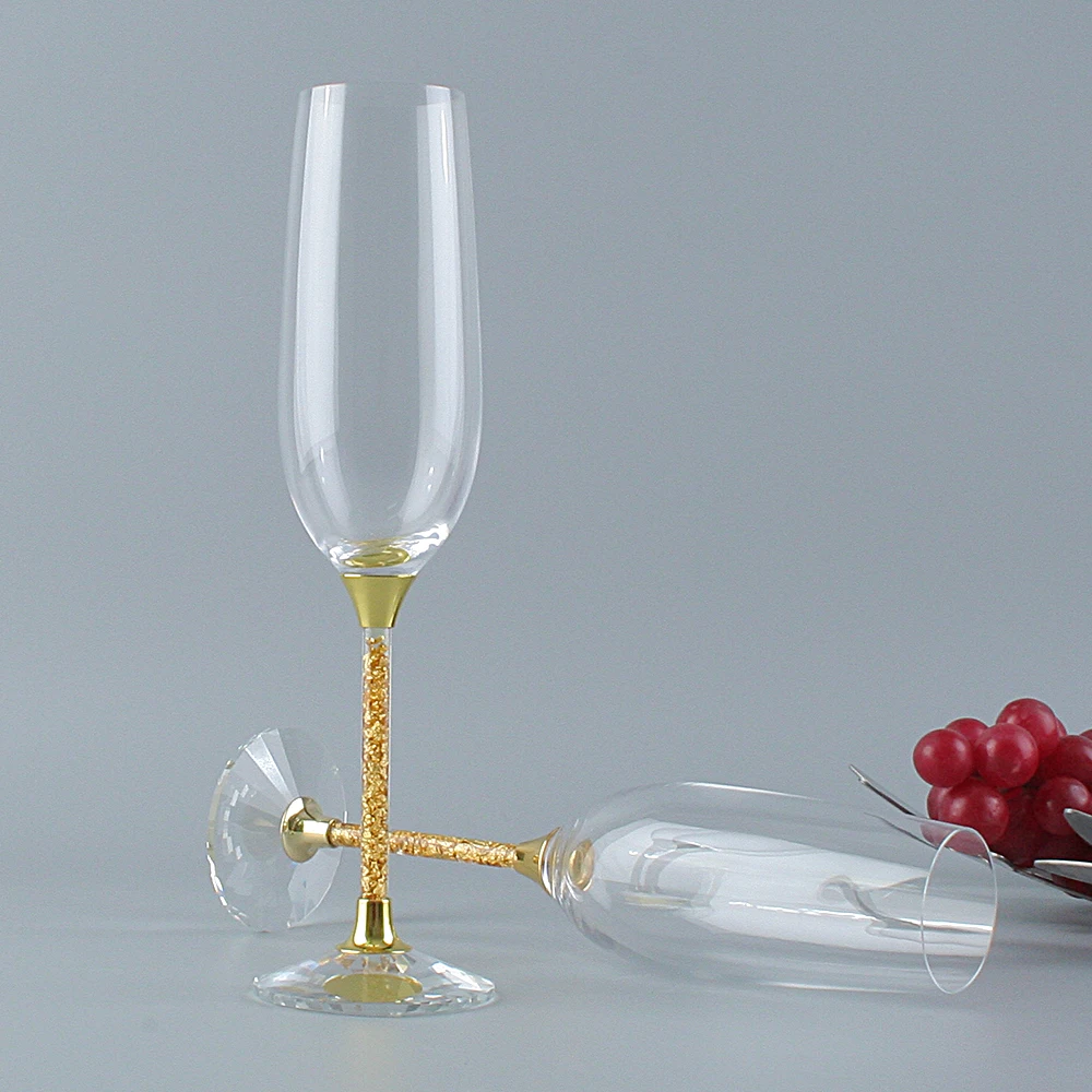 Champagne Flute Pair - 2 ピース/セット Oh Trend クリエイティブクリスタルシャンパングラス、セレモニーセンターテーブルデコレーション、ウェディングゴールドホイルスタンドシャンパンゴブレット
