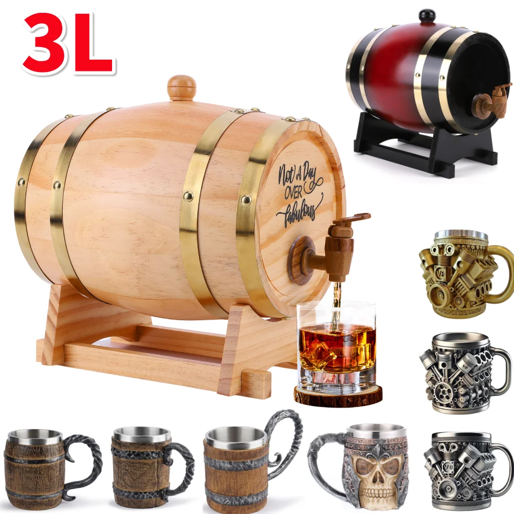3L木製ウイスキー樽、スタンド、栓、注ぎ口付きワイン樽、ウイ - Wine Beer Rum のレビューと価格