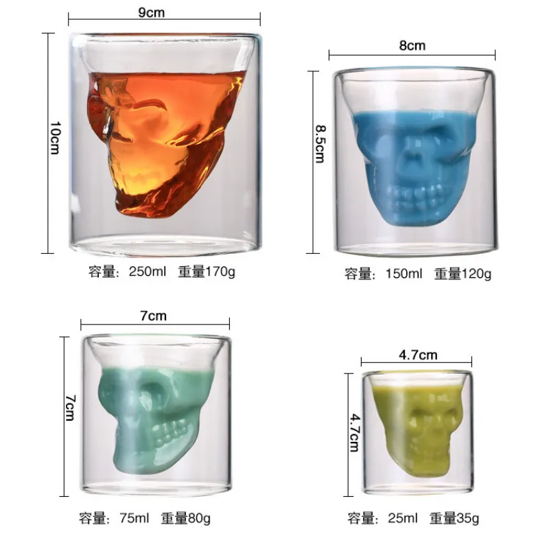 二重層透明スカルヘッドコーヒーマグクリスタルガラスカップホー - Wine Europe Beer Europe Vodka Europe のレビューと価格