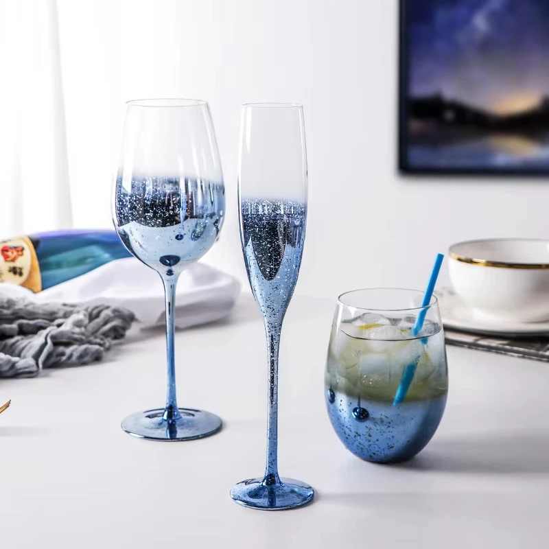 青い星空のクリスタルガラスゴブレット、赤ワイングラス、マグカ - Wine Glass Set Crystal のレビューと価格