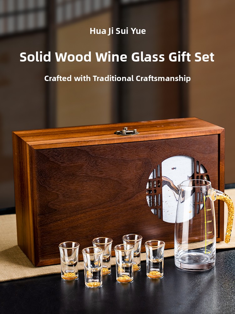 中国風木製白ワインカップセット、クリスタル金箔仕切り付き注ぎ - Wine Glass Set Crystal のレビューと価格